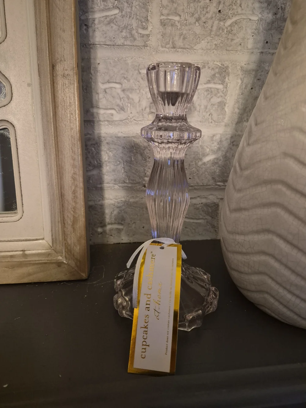Cupcakes & Cashmere Light Pink Hue  Ribbed Glass Candlestick‎ in Transparent
